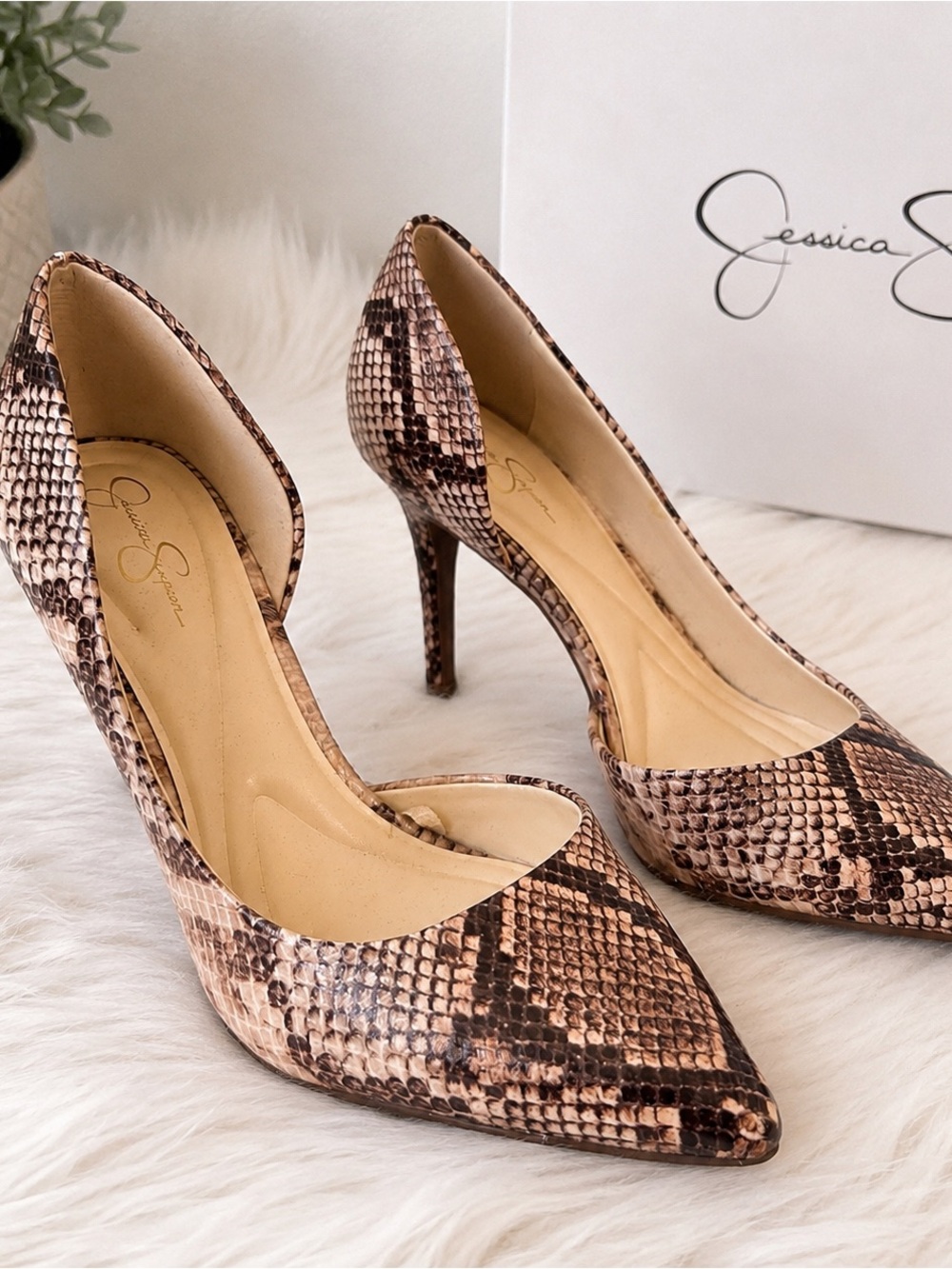 Jessica Simpson Snake Print D’Orsay Pumps Heels Size 7.5 EUC Worn Once - Picture 1 of 4